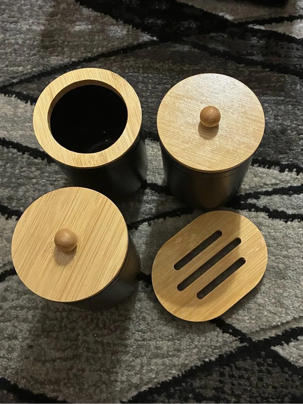 Black and Bamboo Bathroom Accessory Set - Modern Home Dining Canisters